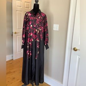 Chico's Maxi Shirt Dress Falling Leaves Black. Size 2